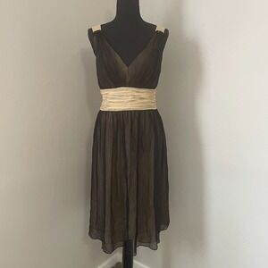 SUZI CHIN‎ for MAGGY BOUTIQUE Sz 12 Babydoll Black/Nude 100% Silk Chiffon Dress